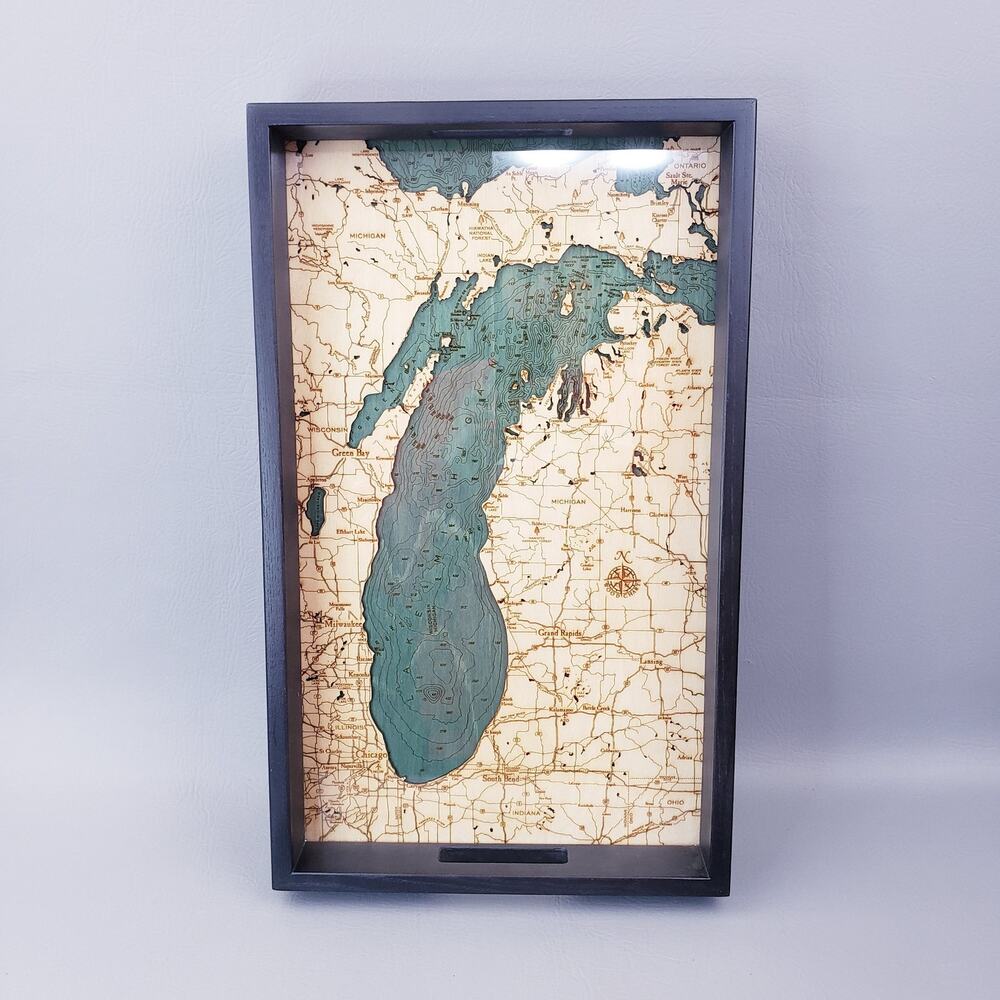 Wood Chart Lake Michigan Laser Precision Cut Plywood Serving Tray Christmas Gift